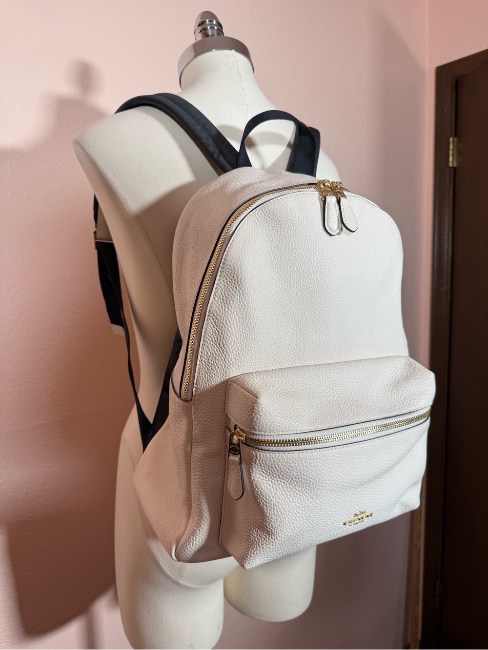 Coach White pebbled Leather Gold Hardware Full size Back Pack NWOT